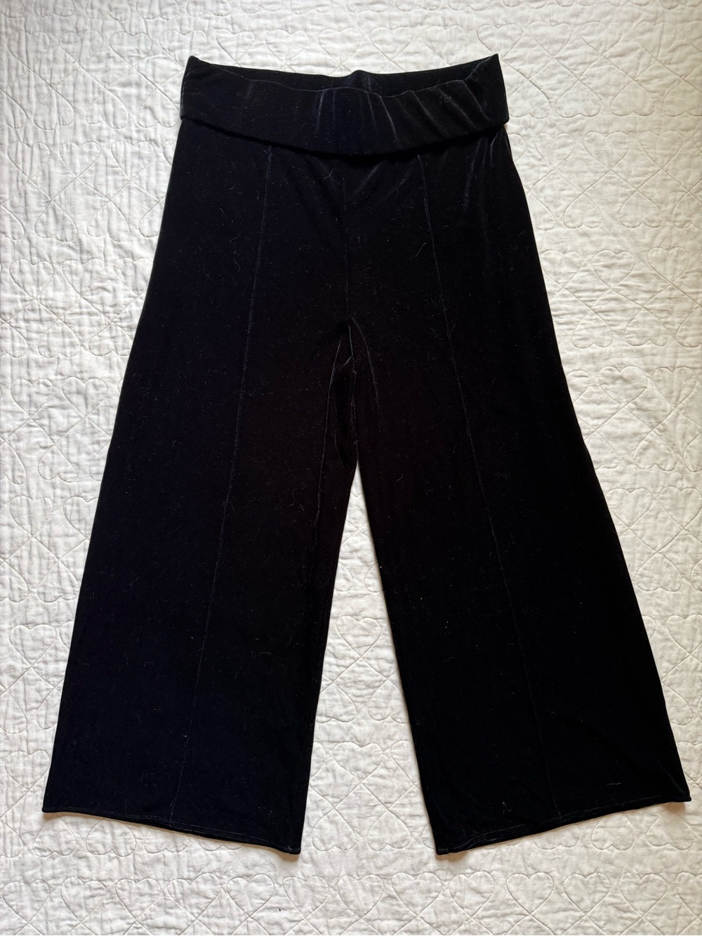 Sara Campbell Black Velvet Wide-Leg Pants Cropped Holiday Autumn Winter
